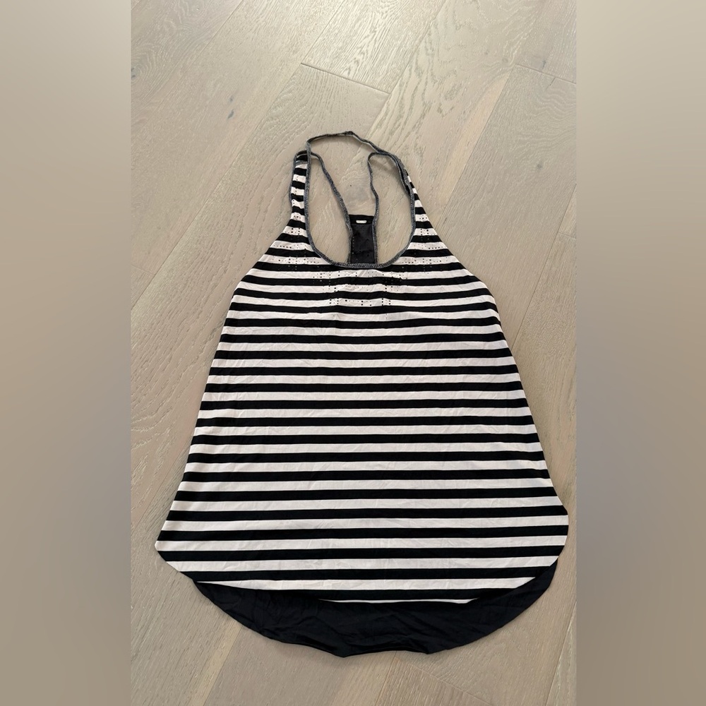 Lululemon Athletica Black and White Striped Racerback Tank